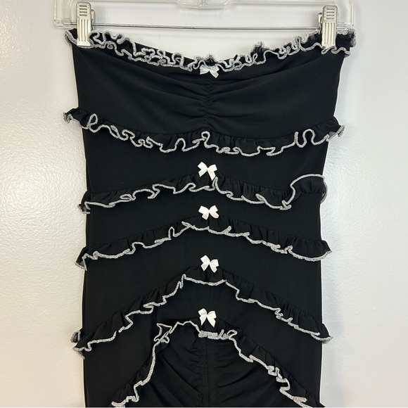 NWT Klesis Black/White Ruffle Mesh Strapless Maxi Dress Size Small - Picture 4 of 14